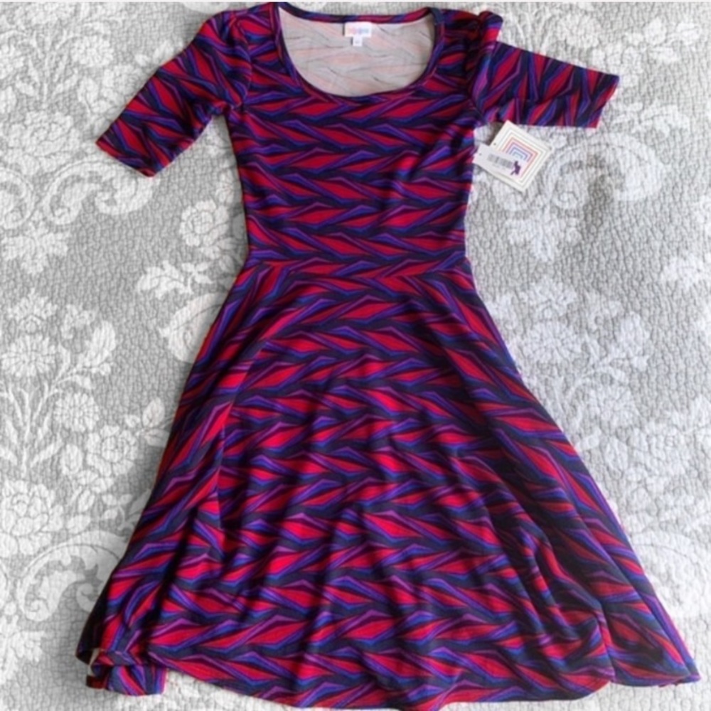 LuLaRoe Pink Purple Blue Geometric Nicole Dress